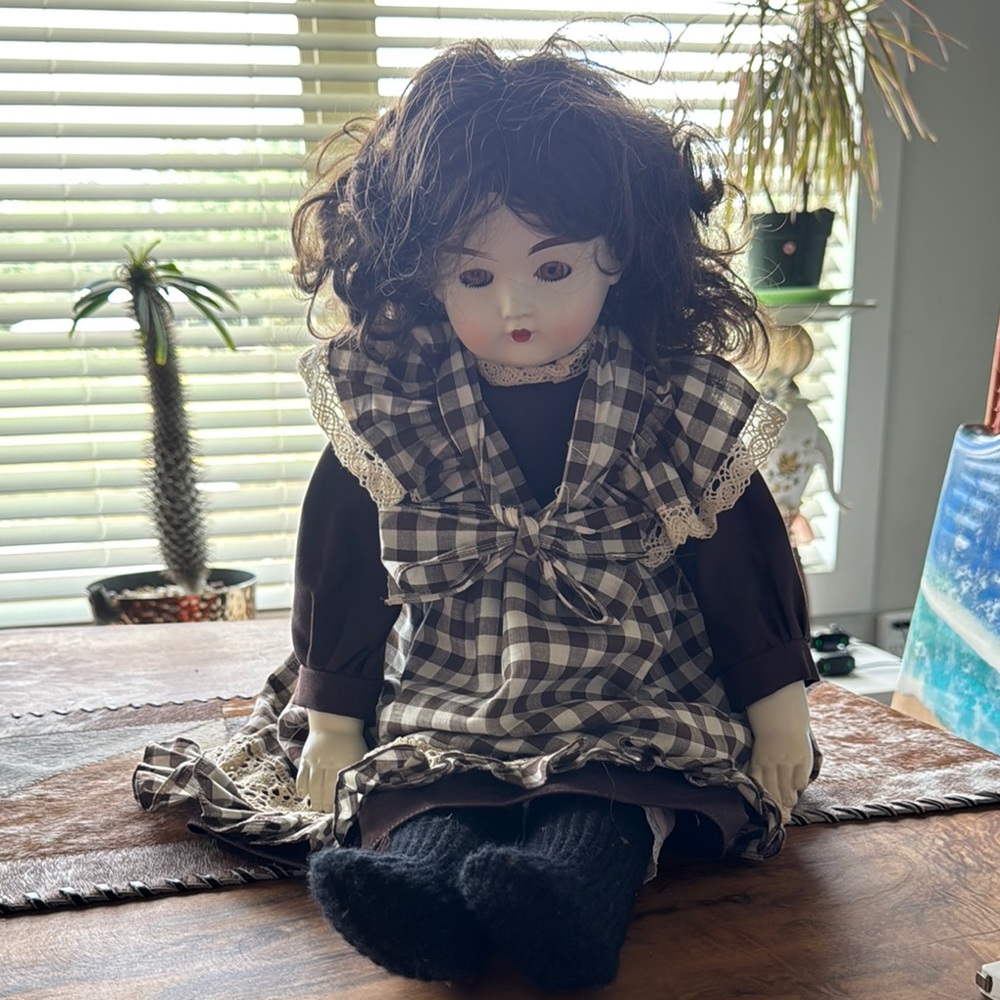 Classic Checkered Doll with Lace Detailing